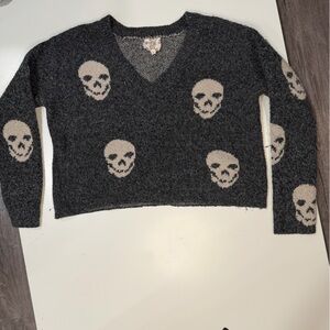 Hippie Rose Skull Print Fuzzy Sweater
